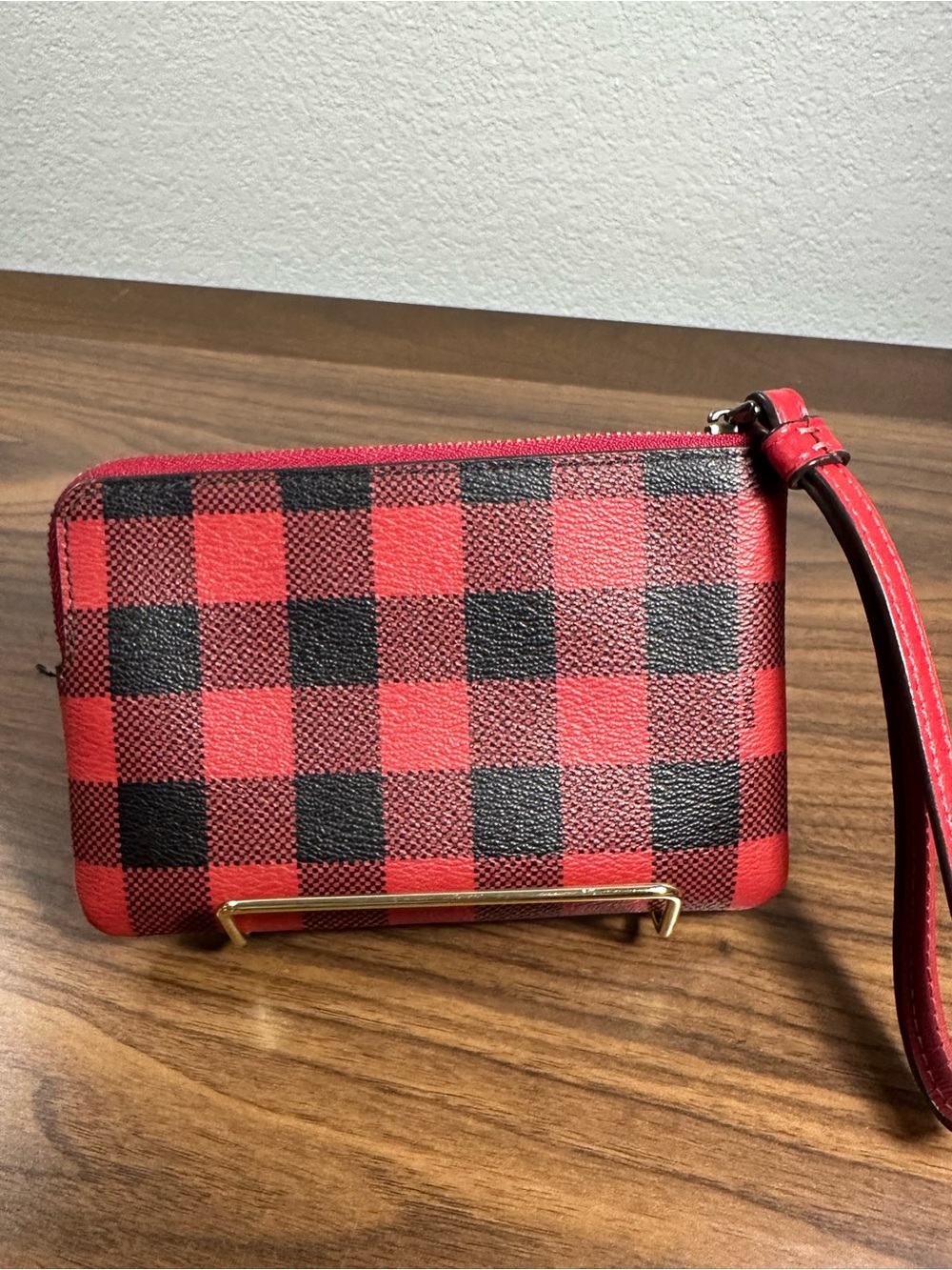 Coach Red and Black Buffalo Check Wristlet - Picture 4 of 7